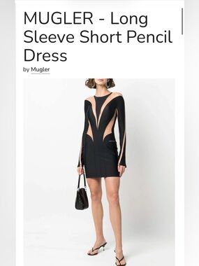 Mugler long sleeve Black Mini Dress with Nude Illusion Cutouts